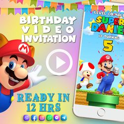 super mario birthday video invitation for boy, animated kid's birthday party invite