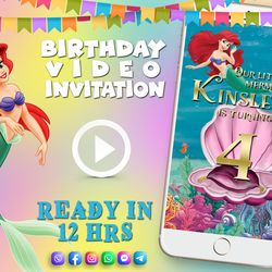 The Little Mermaid birthday video invitation for baby girl, animated kid's birthday party invite