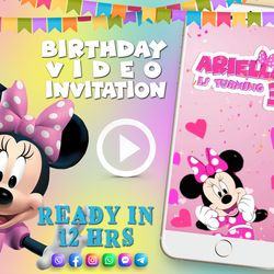 minnie mouse birthday video invitation for girl, animated kid's birthday party invite