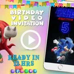 Sonic the Hedgehog birthday video invitation for boy or girl, animated kid's birthday party invite