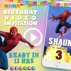 Spiderman birthday video invitation for boys, animated kid's birthday party invite