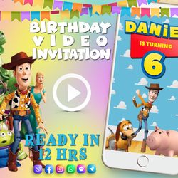 toy story birthday video invitation for boys and girls, animated kid's birthday party invite