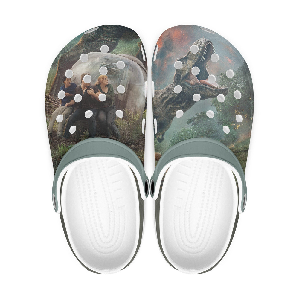Jurassic World clogs, Jurassic Park Dinosaur looks like crocs shoes, slippers, flip flops Birthday gift Custom clogs for men, women.jpg