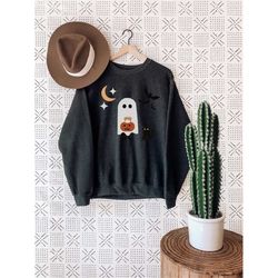 halloween sweatshirt, vintage halloween sweatshirt, ghost shirt, pumpkin sweatshirt, trick or treat sweatshirt, fall swe
