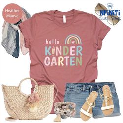 hello kindergarten rainbow shirt, kindergarten shirt, kids shirts, funny teacher shirt, kindergarten gift, rainbow kids