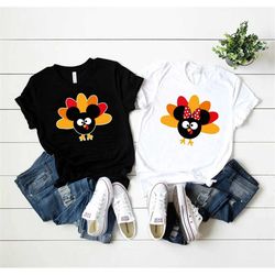 thanksgiving mickey and minnie shirt, fall t-shirt, thanksgiving, mickey minnie mouse, ears head bow, disney fall couple