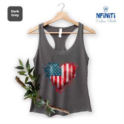 american flag heart tank top, patriotic tank top, 4th of july tank top, usa flag raceback, memorial day raceback, fourth