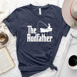 fishing parody, the rodfather, mens short sleeve, fathers day, daddy, boyfriend fishing boat, relaxing drinks lake ocean