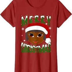 african american merry christmas afro girl ugly x-mas t-shirt