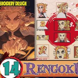 14 rengoku anime embroidery bundle, demon slayer anime embroidery patterns bundle, machine embroidery bundle, instant do