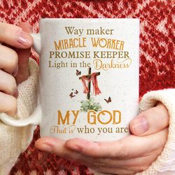 jesus mugs, the beautiful wooden cross, my god is the light, christian coffee mugs, pastor gift, merry christmas gifts