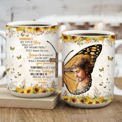 yellow butterfly, sunflower, jesus painting, coffee mugs, christian coffee mugs, pastor gift, merry christmas gifts