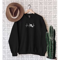 water sign's symbols in heartbeat design on sweatshirt, scorpio, pisces and cancer symbols sweatshirt, zodiac sign unise