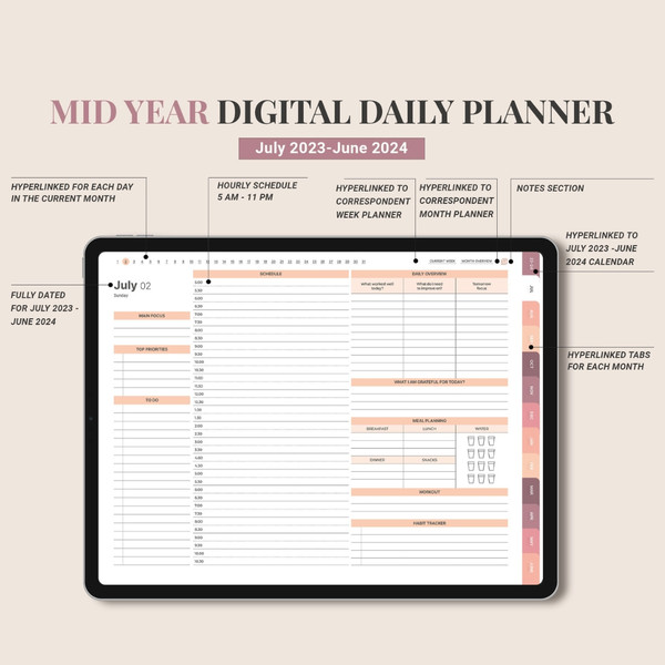 Mid Year Digital Planner for Goodnotes, July 2023 - June 2024, Daily, Weekly, and Monthly Planner, Minimalist Academic  (5).jpg