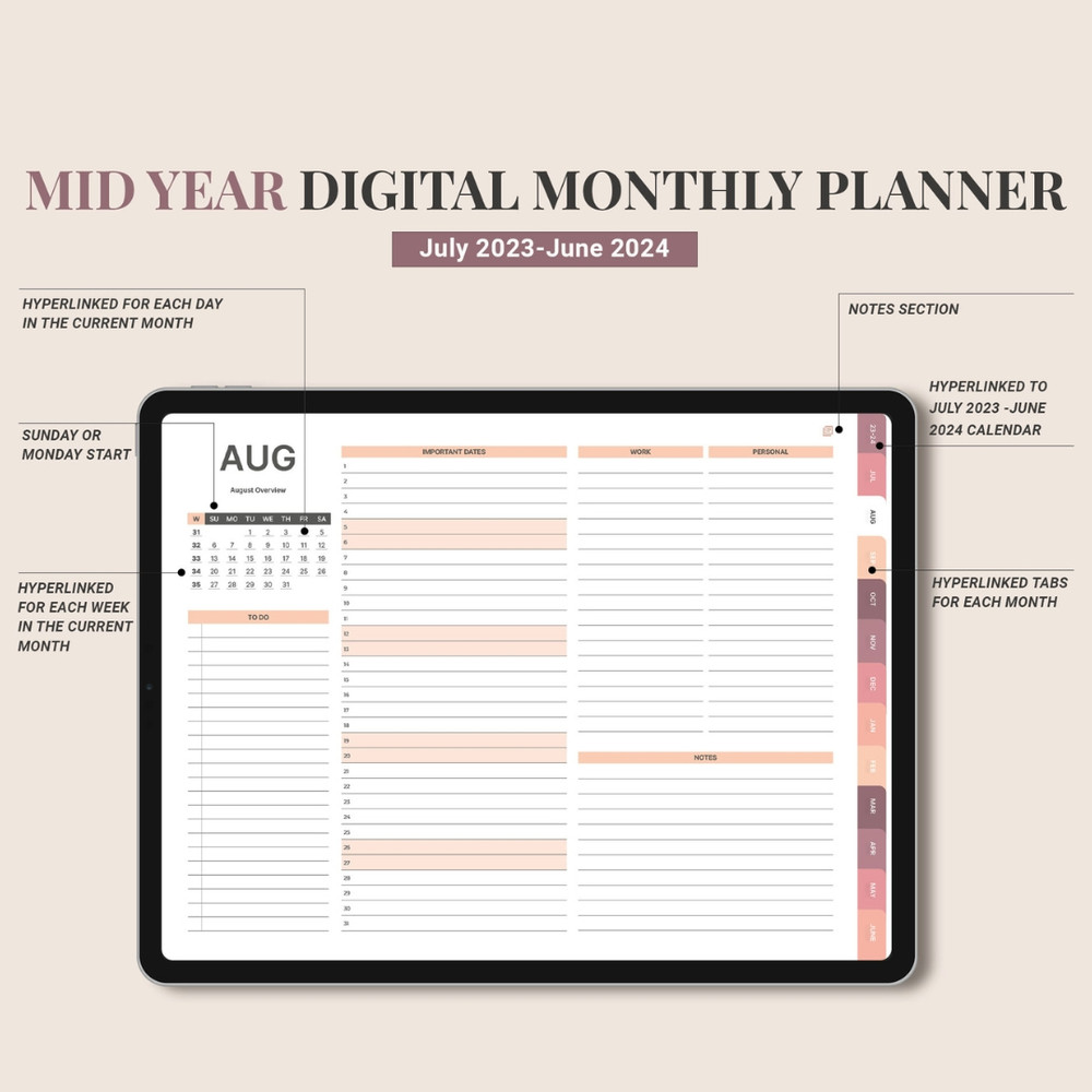 Mid Year Digital Planner for Goodnotes, July 2023 - June 2024, Daily, Weekly, and Monthly Planner, Minimalist Academic  (7).jpg