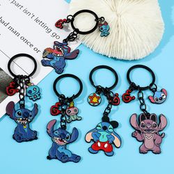Disney Cartoon Lilo and Stitch Keychain Metal Enamel Stitch Pendant Keyrings Kawaii Anime Figure Car Key Holder Hanging