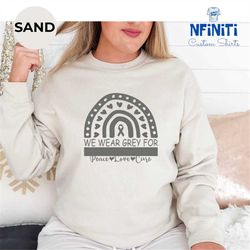 parkinsons disease rainbow sweatshirt, parkinsons awareness gift sweatshirt, we wear grey sweatshirt, rainbow gray ribbo