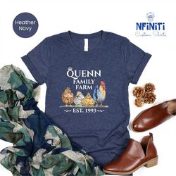 custom farm name rooster shirt, custom farm shirts, farm owner custom shirt, custom est farm name t-shirt, cute chicken