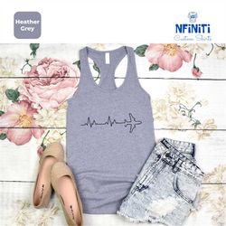 airplane heartbeat tank top, pilot heartbeat raceback tank top, travel raceback, heartbeat tank top, airplane lover tank