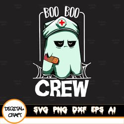 boo boo crew funny ghost boo halloween nurse bella canvas