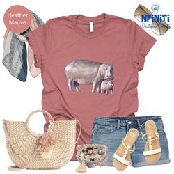 hippo and baby tee, hippo t-shirt, mommy and me shirt, safari tee, wildlife t-shirt, mother's day tee, hippo lover shirt
