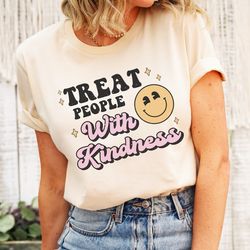 treat people with kindness shirt, growth mindset smile tee, y2k love everyone teacher t-shirt, tpwk mom top, retro smile