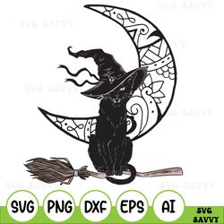 scary halloween black cat costume witch hat svg