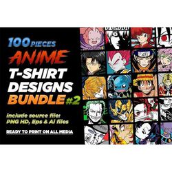 100 anime vectors t-shirt designs bundle 2