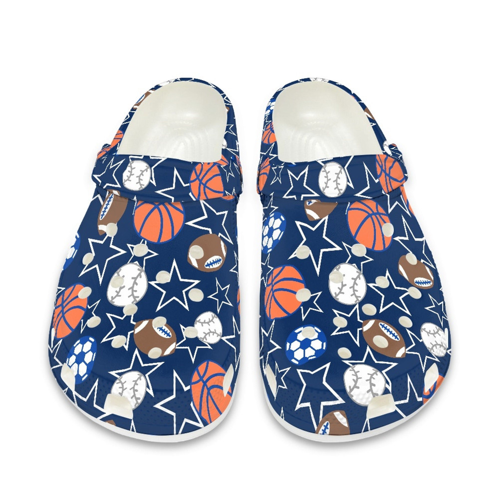 Basketball, Football, Rugby And Baseball Crocs , Unisex Blue Sport Slippers , Sport Lover Gift , Personalized Name Shoes , EU Size 36-48.jpg
