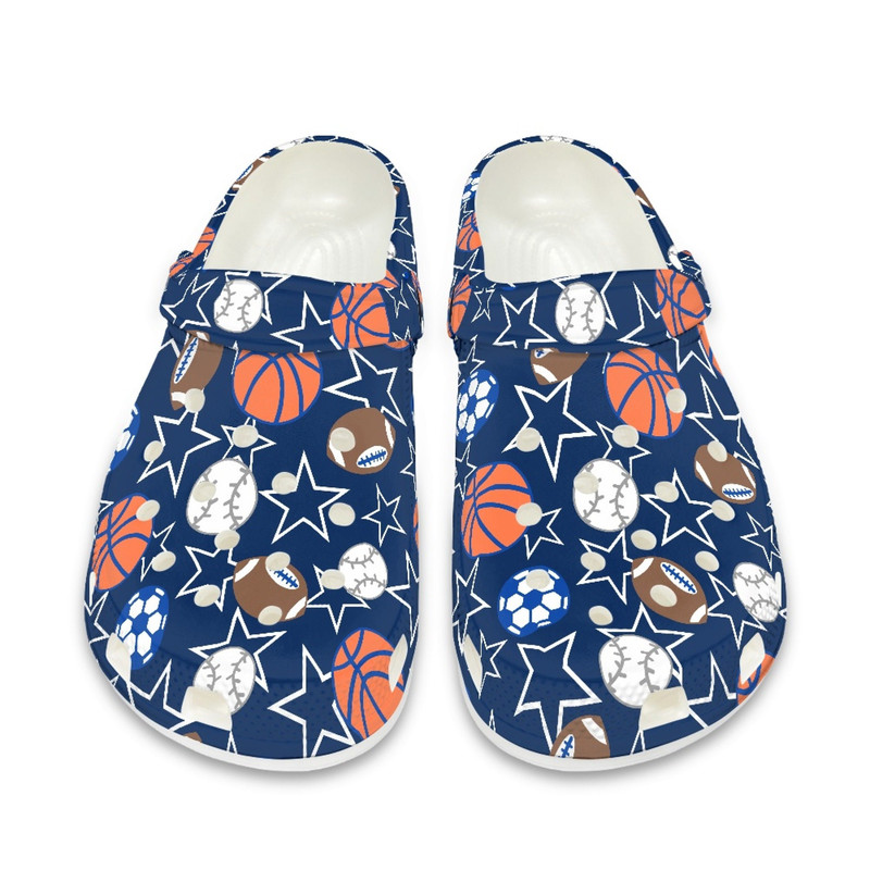 Basketball, Football, Rugby And Baseball Crocs , Unisex Blue Sport Slippers , Sport Lover Gift , Personalized Name Shoes , EU Size 36-48.jpg