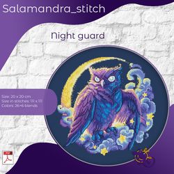 Night guard, cross stitch, owl, eagle-owl