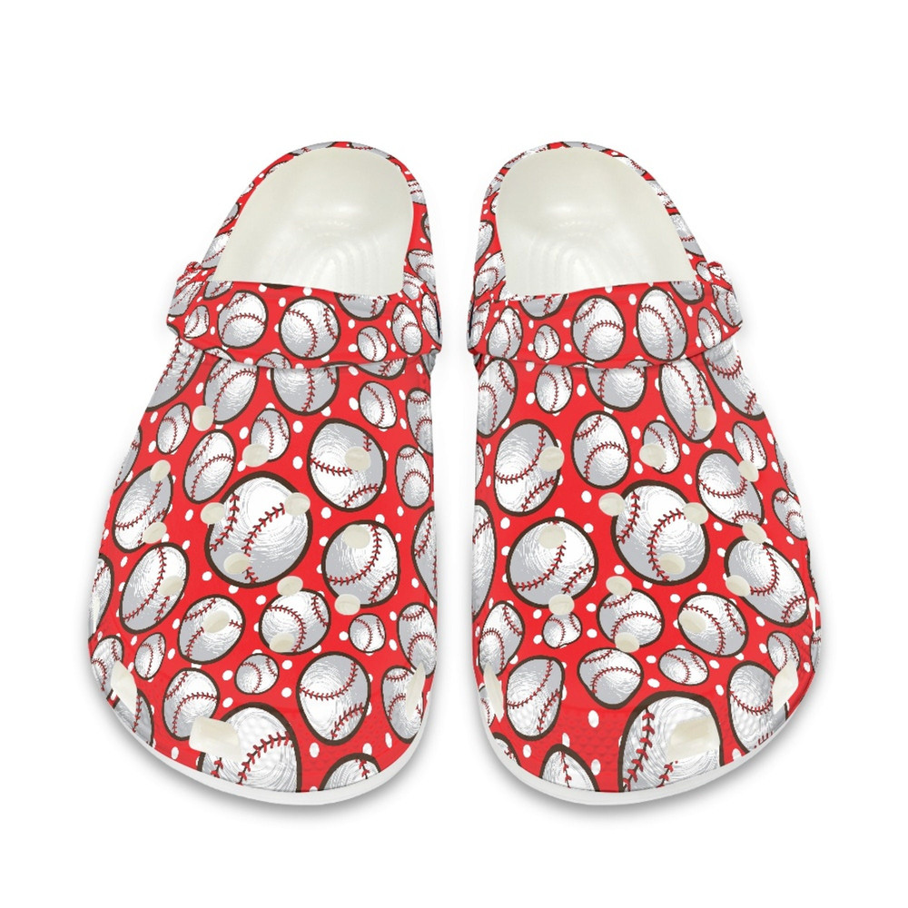 Red White Baseball Crocs Shoe , Unisex Sport Slippers , Baseball Lover Gift Ideas , Personalized Name Shoes , EU Size 36-48.jpg