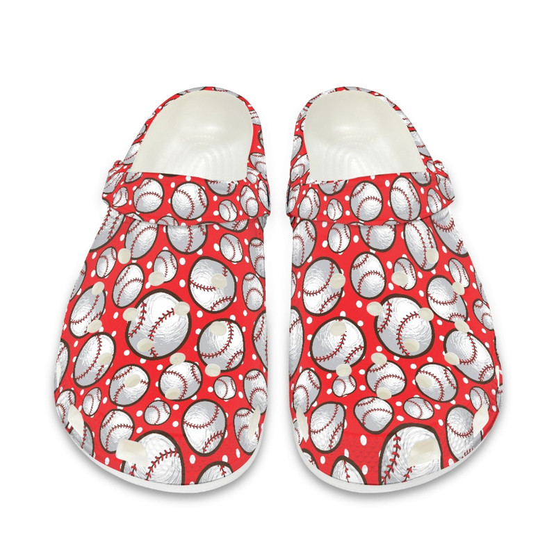 Red White Baseball Crocs Shoe , Unisex Sport Slippers , Baseball Lover Gift Ideas , Personalized Name Shoes , EU Size 36-48.jpg