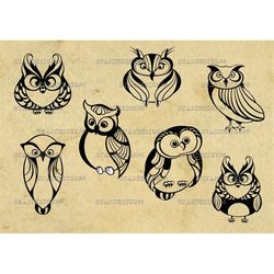 digital svg png jpg owls, vector, silhouette, clipart, instant download