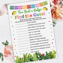 Find The Guest Taco Baby Shower Game, Taco Bout Baby Shower Find The Guest Game, Taco Bout A Baby Shower Guessing game