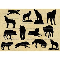 digital svg png jpg wolves, silhouette, vector, clipart, instant download