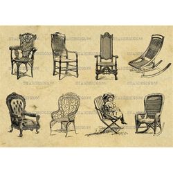 digital svg png jpg old style chairs, forniture, interior design, armchair, retr, old-fashioned, vector, silhouette, ins