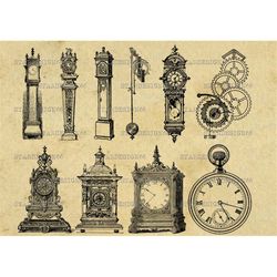 digital svg png jpg old style cloks, time, pendulum, minute, vintage, retro, vector, silhouette, instant download