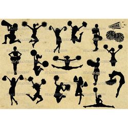 digital svg png jpg cheerleaders, silhouette, vector, clipart, instant download