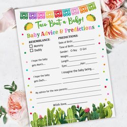 Baby Advice And Predictions Taco Baby Shower Game, Taco Baby Shower Baby Predictions Game, Taco Bout A Baby Shower Game