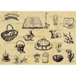 digital svg png jpg easter set, easter lily, easter eggs, bunny, basket, candles, scripture, silhouette, clipart, vector