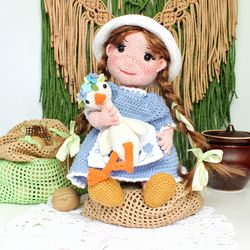 Doll with goose crochet pattern PDF in English Amigurumi baby doll DIY tutorial