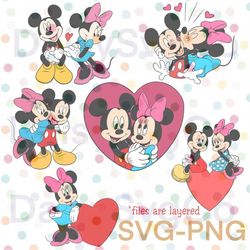 mickey and minnie valentine's day, love, kissing, svg and png cricut cut file