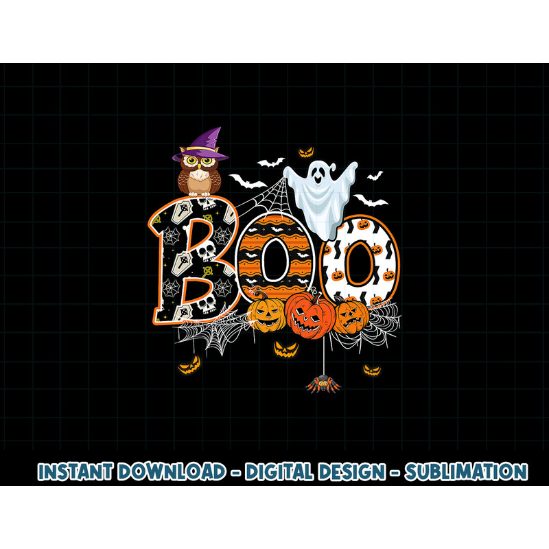 Boo Creepy Owl Pumpkin Ghost Funny Halloween Costume png, sublimation copy.jpg