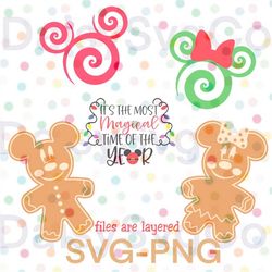 christmas gingerbread mickey and minnie inspired, candy swirl ear silhouettes & gingerbread cookie silhouettes
