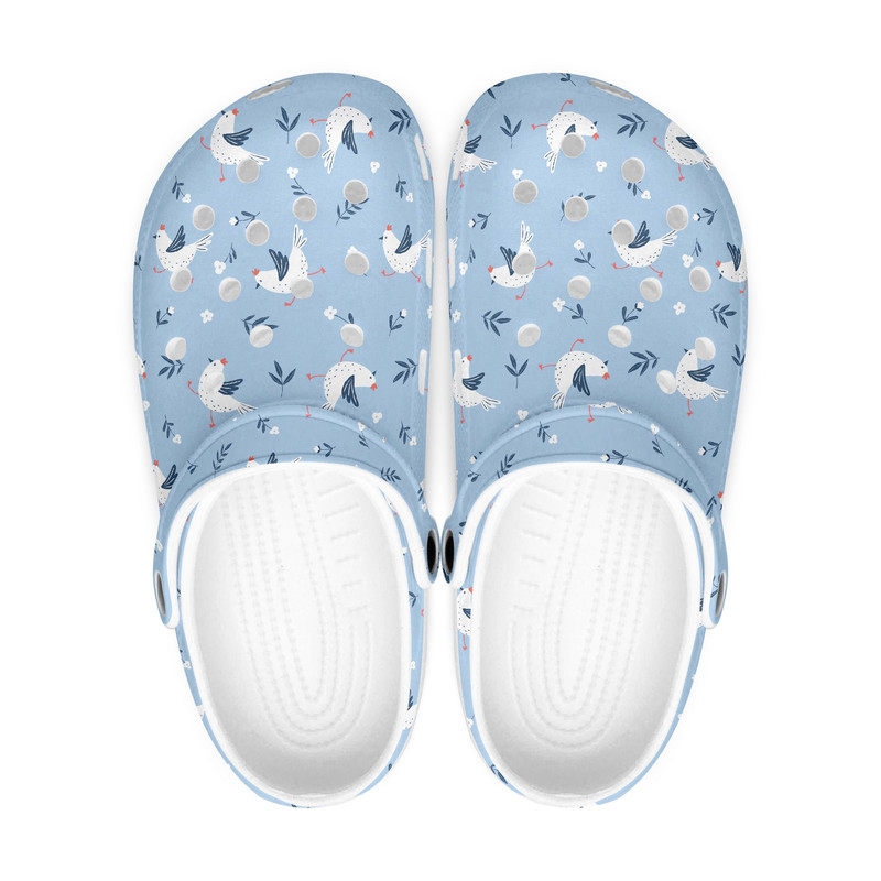 Funny light blue chicken rooster clogs slippers, crocs shoes farm animals, peasant shoes, beach slippers, hole slippers.jpg