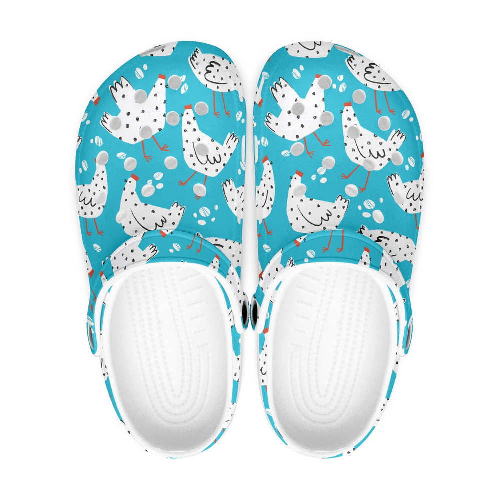 Unisex Chicken Slip On Slippers, Chicken Shoes, Clogs Crocs Light Blue, Farmer Gift, Chicken Lover.jpg