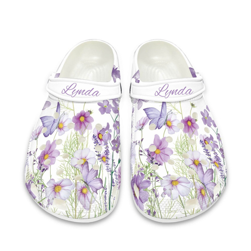 Daisy Butterfly Crocs Shoes , Personalized Name Shoes , Custom Women Shoes , Flower Slippers For Her , EU Size 36-48.jpg