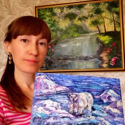 Polar Bear North Impasto Original Art Oil Painting Artist Svinar Oksana