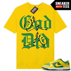 reverse brazil dunk low to match sneaker match tees gold 'god did'